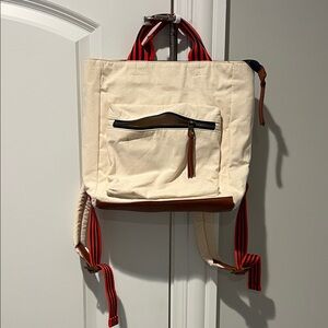 Universal Thread Cream Canvas Backpack with Blue Accents